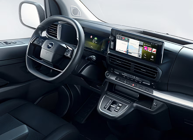 Intérieur cabine de l’Opel Vivaro avec équipements modernes