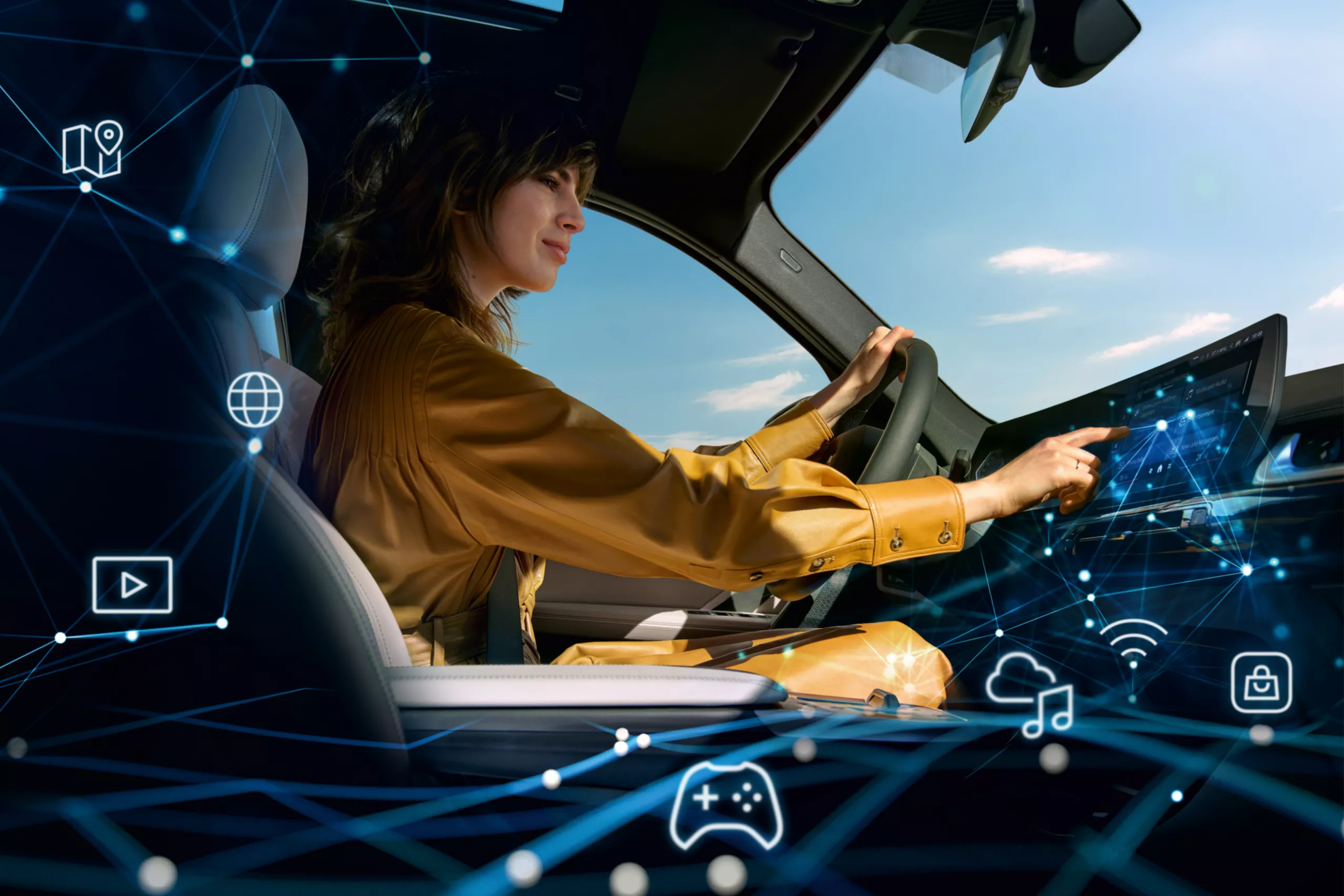 BMW iX2 électrique stationné devant une architecture moderne